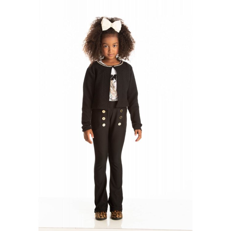 Calça Infantil Flare  - Quebra Cabeça - 8 - Preto