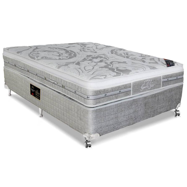 Cama Box + Colchão Casal Castor Gold Star Pocket Latex Grand Plush One Face 138 X 188 X 70