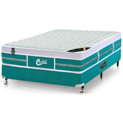 Cama Box + Colchão Casal Castor Vegano Gold Star Green 128 X 188 X 72