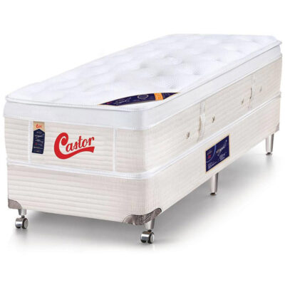 Cama Box + Colchão Solteiro Castor Gold Star Vitagel Euro One Face 78 X 188 X 72