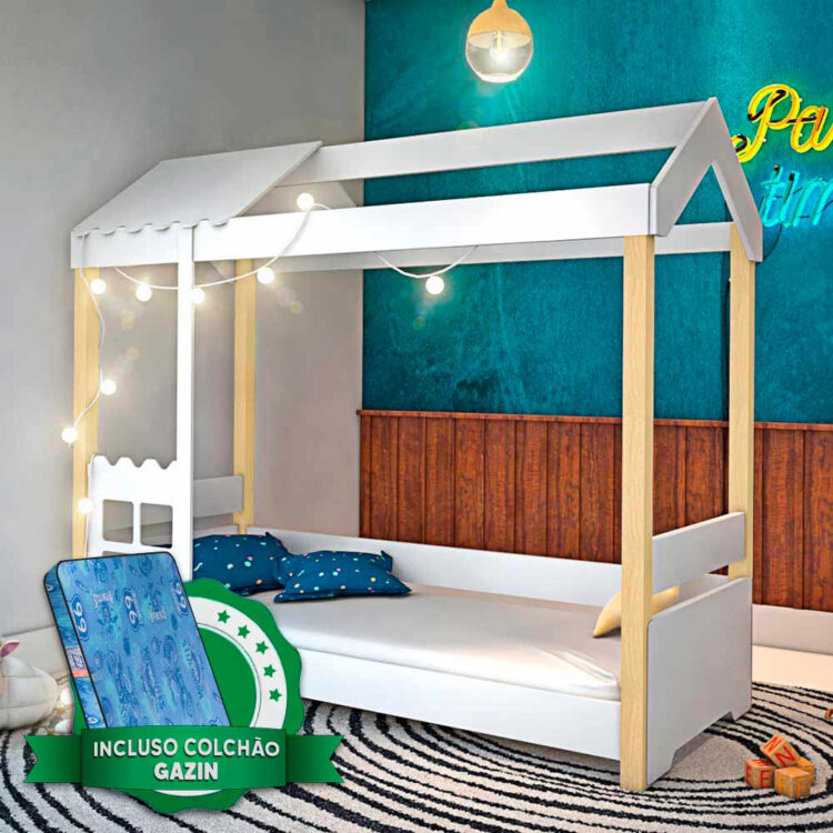 Cama Infantil Casa Montessoriana Com LED Branco Livia Com Colchão Gazin