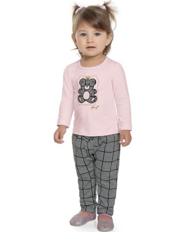 Conjunto Longo Bebê Menina, Blusa Cotton e Calça em Pied De Poule, 2 peças - Fakini Playground - M