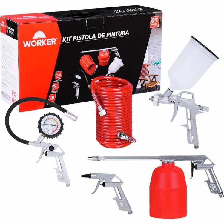 Kit de Pistola de Pressão para Pintura 72Psi com 5 Peças Worker