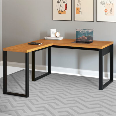 Mesa Escritório Em L Estilo Industrial F22 Freijó/Preto Fosco - Pradel