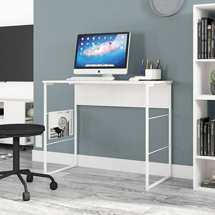 Mesa de Escritório 90cm Pés em Aço Industrial Fabrick 900 Caemmun Branco