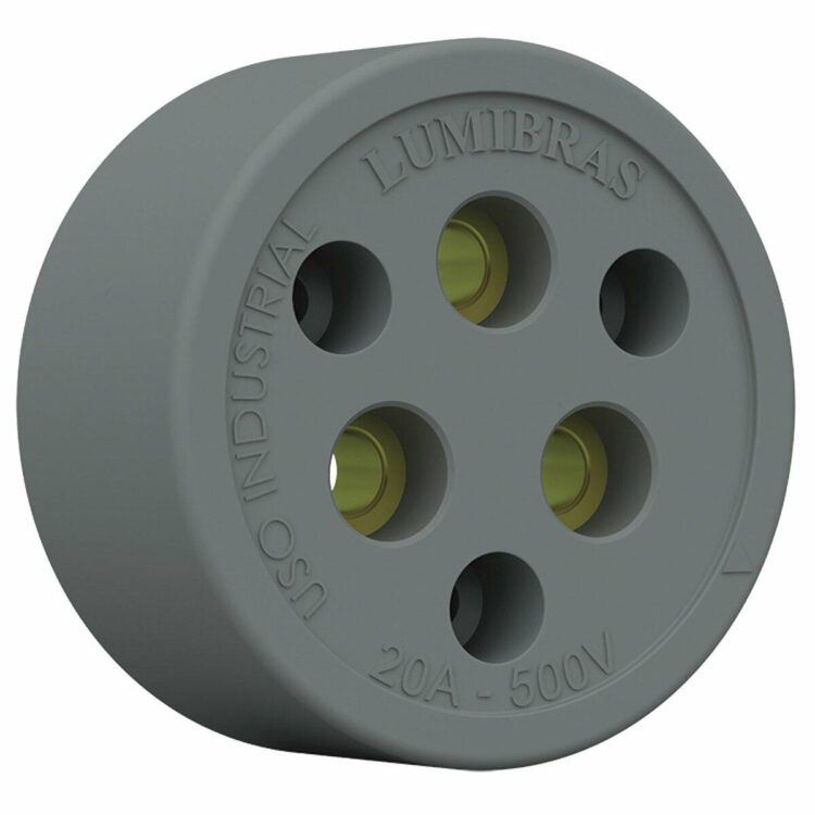 Tomada Lumibras 3X30A Nylon Fibra Cinza