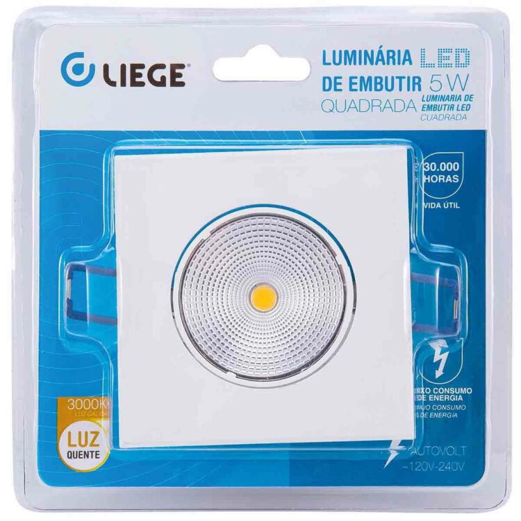 Luminária De Embutir Quadrada 65Im 3000K 5W 240V Liege