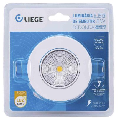 Luminária Led Redonda De Embutir 325Lm 5W 3000K Liege