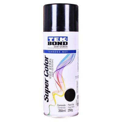 Tinta Spray Super Color para Uso Geral Preto Brilhante 350Ml Tekbond