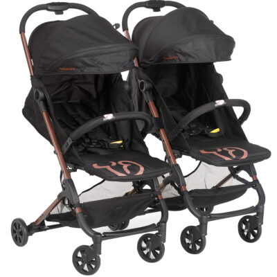 Carrinho De Bebê Galzerano Duolee Duo 15Kg Para Gêmeos Com Capota Retrátil - Preto/Cobre