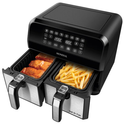 Fritadeira Elétrica Mondial Afd-01-Bi Duplo Cesto 8L 2000W - Preto/Inox - 110 Volts