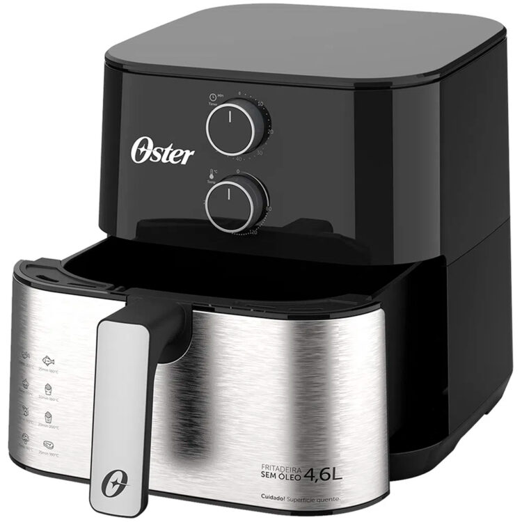 Fritadeira Elétrica Air Fryer Oster Ofrt520 4,6L 1500W - Preto/Inox - 220 Volts